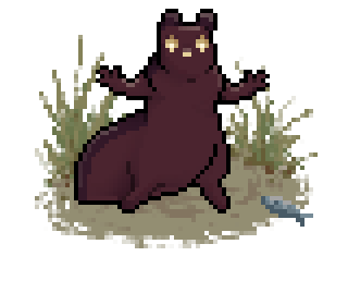 Pixel art of a fat wine red slugcat with a darker red stripe down its back & tail.